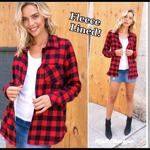 New! Clearance 🍇 buffalo Plaid Sherpa fleece lined flannel Top - Picture 3 of 12
